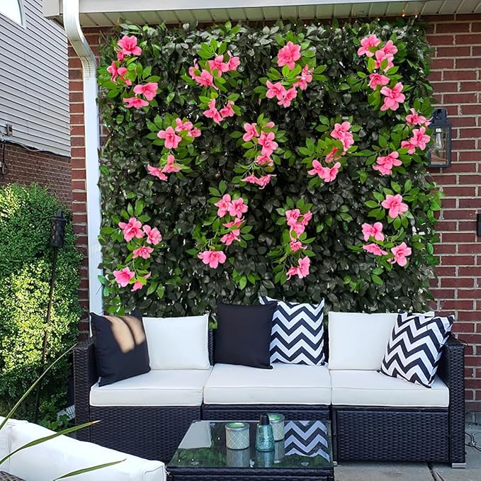 Sumery Expandable Fence Privacy Screen for Balcony Patio Outdoor,Decorative Faux Ivy Fencing Panel,Artificial Hedges (Single Sided Leaves) (2, Branches -Pink Fowers)