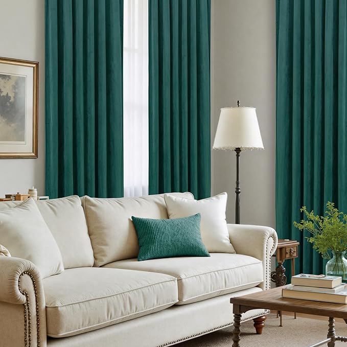 LAMIT Teal Velvet Curtains 102 Inch Length, Thermal Room Darkening Drapes for Living Room Luxury Privacy Back Tab and Rod Pocket Christmas Panels for Bedroom/French Door, 2 Panels, 52 x 102 Inch