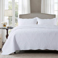 HoneiLife Quilt Set Queen Size - 3 Piece Embroidered Microfiber Bedspread Reversible Coverlet Lightweight Bedcover Paisley Pattern Bedding Set All Season Quilts-White