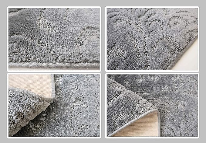 Custom Length Hallway Runner Rug,Slip Resistant,Floral Grey, 26 Inch X 6 feet, Sold and Priced Per Foot