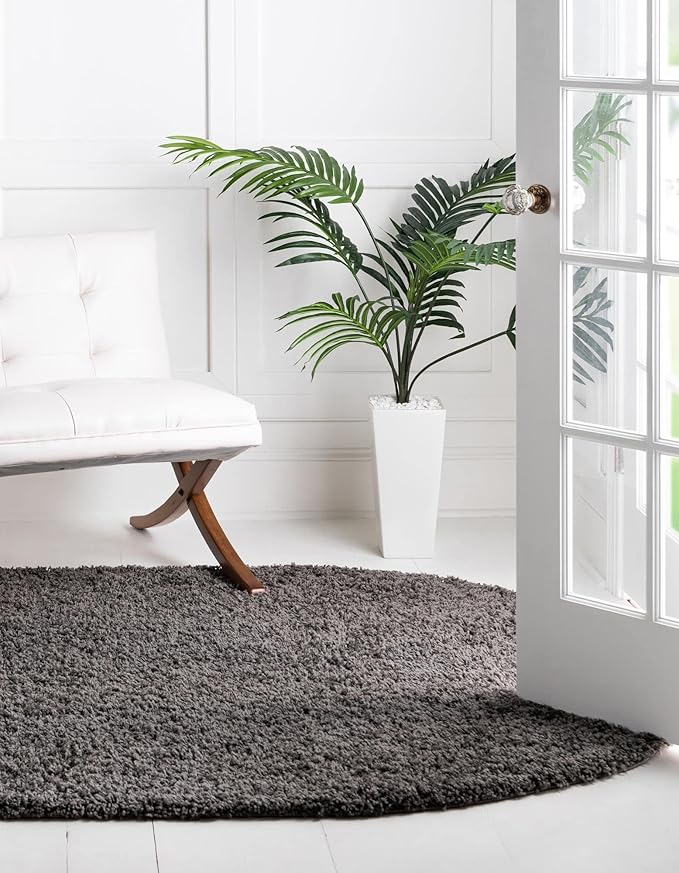 Unique Loom Solid Shag Collection Area Rug (7' 10" x 10' Oval, Graphite Gray)
