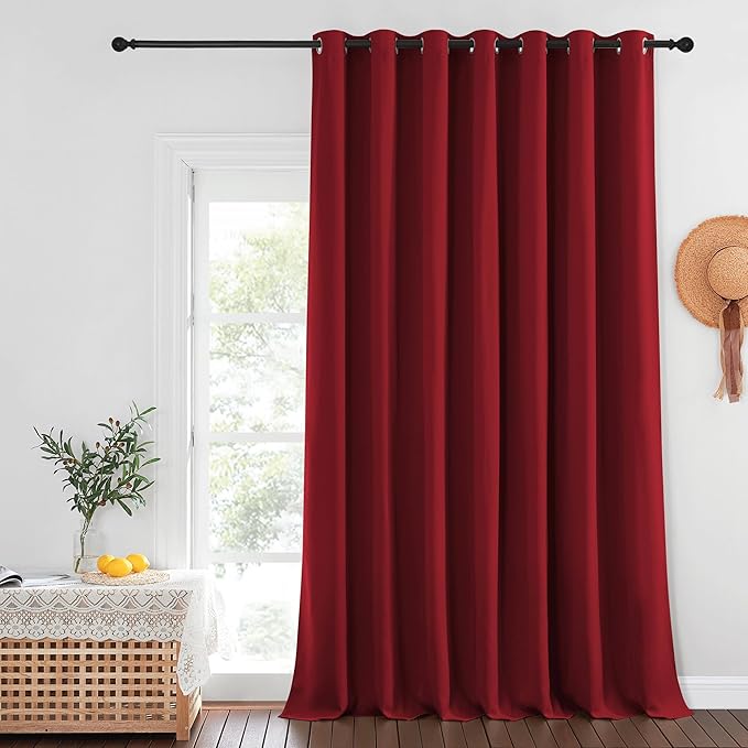 NICETOWN Blackout Curtains for Sliding Glass Door Room Divider Noise Reduce Curtain Panel Portable Window Screen Sliding Partition, W100 x L102 inches, 1 Panel, Burgundy Red