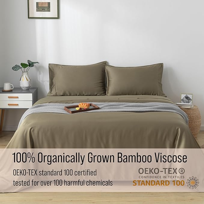 Bella Coterie Luxury Bamboo Viscose Twin Size Sheet Set | 100% Organically Grown | Ultra Soft | Cooling for Hot Sleepers | 18" Deep Pocket [Olive]