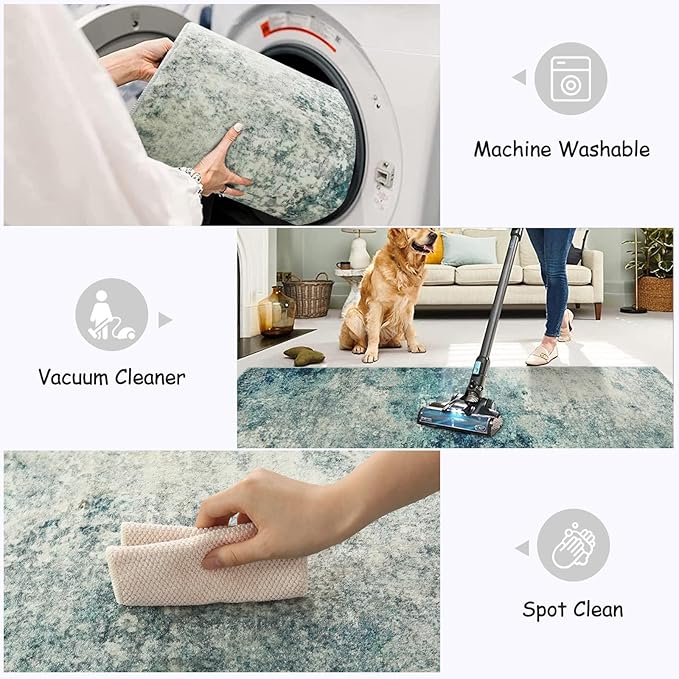 Lahome Modern Abstract 8x10 Area Rugs for Living Room, Washable Accent Rugs for Bedroom Stain Resistant Non Slip, Large Soft Indoor Carpet for Dining Room Table Home Office Decor, Blue/Grey