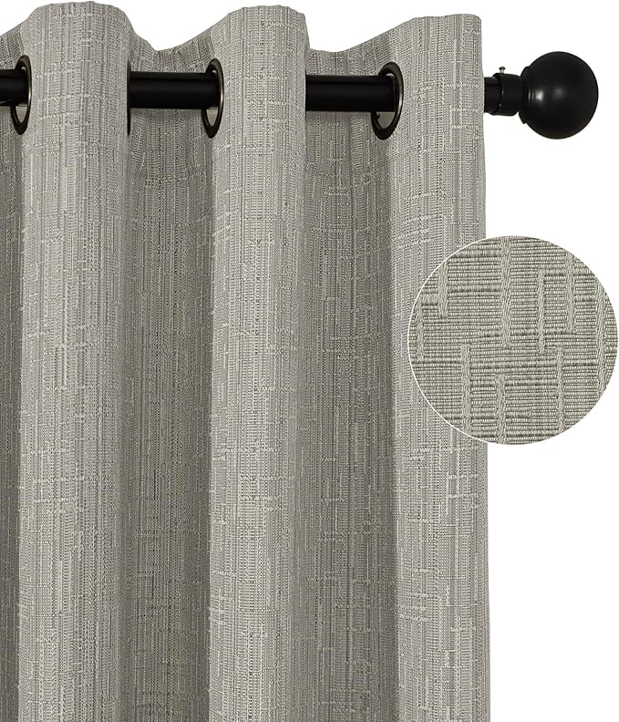 Jacquard Linen Curtains 63 inch Length 2 Panels Thick Faux Linen Blended Window Drapes Burlap Textured Curtains with Grommet for Living Room Bedroom Farmhouse (42x63 Light Khaki) Natural