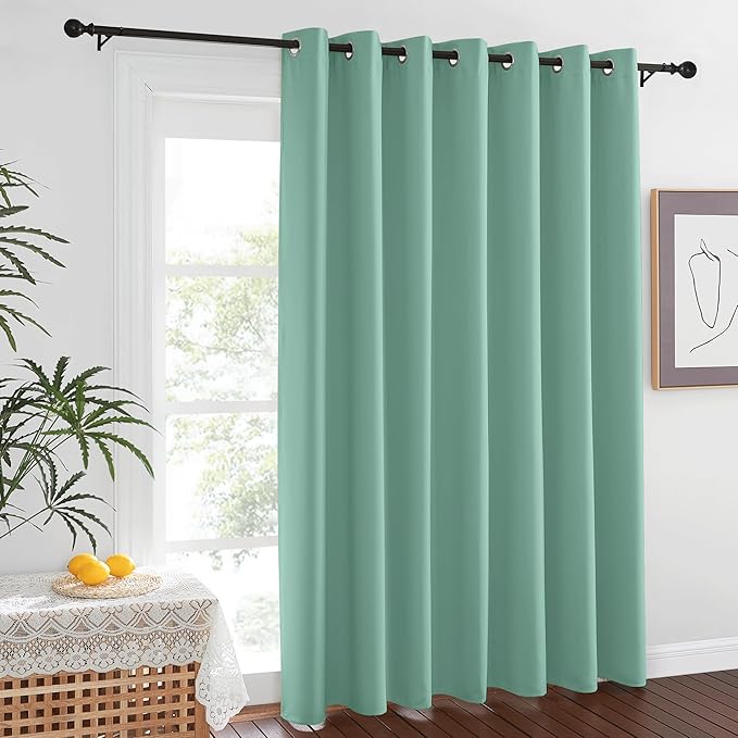 NICETOWN 84 inch Sliding Door Curtains for Bedroom, Grommet Thermal Insulated Blackout Window Treatment Sound Reducing Drape for Living Room, Aqua Blue, 1 Panel, W100 x L84