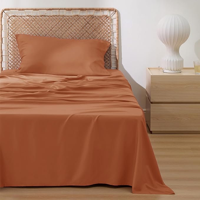 Bedsure Cooling Sheets Twin XL, Rayon Derived from Bamboo, Breathable & Soft Twin XL Sheet Sets, Deep Pocket Up to 16 Inches, Hotel Luxury Silky Dorm Bedding for Hot Sleepers, Burnt Orange