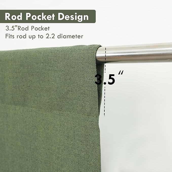 DriftAway Double Layer Linen Blackout Tie Up Curtains Thermal Insulated Fully Lined Balloon Roman Shade Bathroom Window Adjustable Rod Pocket for Small Window 31 Inch by 47 Inch Olive Green