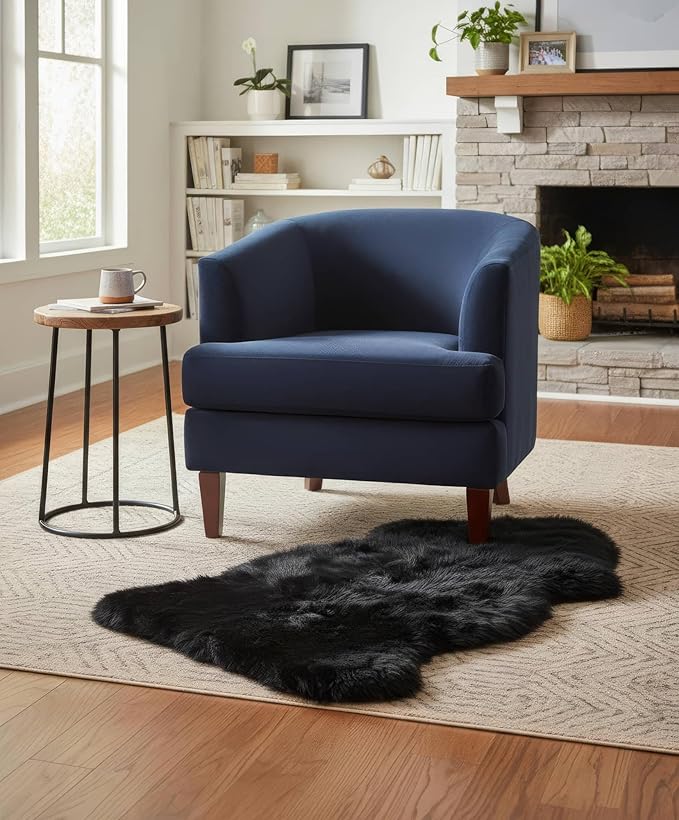 Super Area Rugs Black Sheepskin Rug Genuine Single 2x3ft Pelt Fluffy Fur Seat Cushion and Chair Cover
