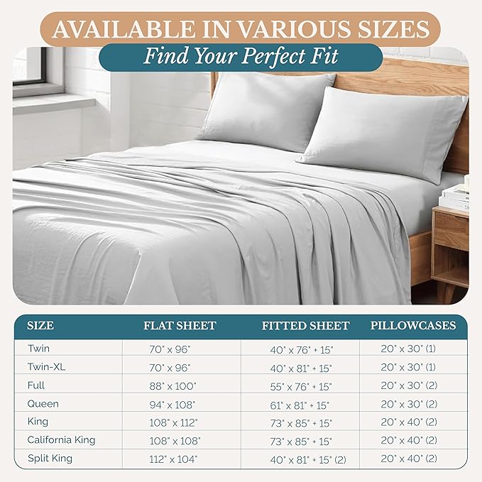 Casa Platino Queen Bed Sheet Set, Brushed Microfiber Bedding with 15” Deep Pocket Fitted Sheet, Pre-Washed & Fade Resistant, Soft Texture, Lightweight Queen Sheet Set for Everyday Use – Silver