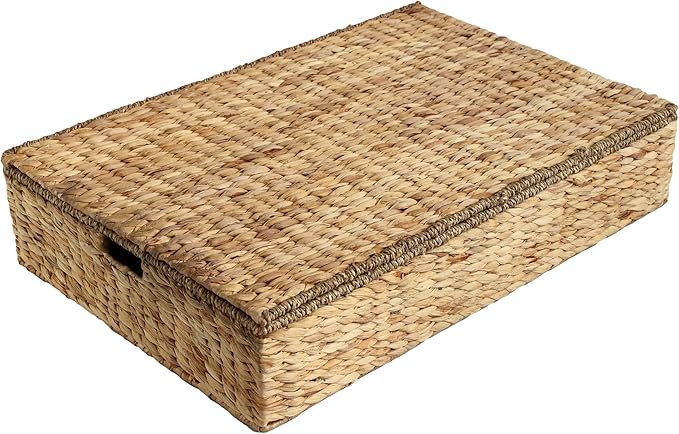 happimess BSK2015A Holden 30" Classic Costal Hand-Woven Hyacinth Wicker Under Bed Storage Basket with for Storage and Decoration in Bathroom, Bedroom, Closet, Entryway, Natural