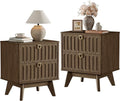 SICOTAS Nightstand Set of 2, Modern Bedside Tables with 2 Drawers, Stable Bedroom Nightstands with Textured Drawer Front and Gold Hardware for Bedroom, Apartment