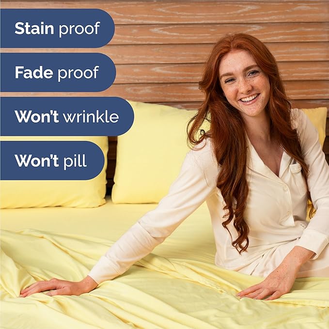 Twin XL 4 Piece Sheet Set - Cooling, Comfy & Breathable - Hotel Luxury Bedding, Includes Fitted Sheet for Women, Men, Kids & Teens - 1 Flat, 1 Fitted Sheet, 2 Pillowcases with Deep Pockets - Yellow