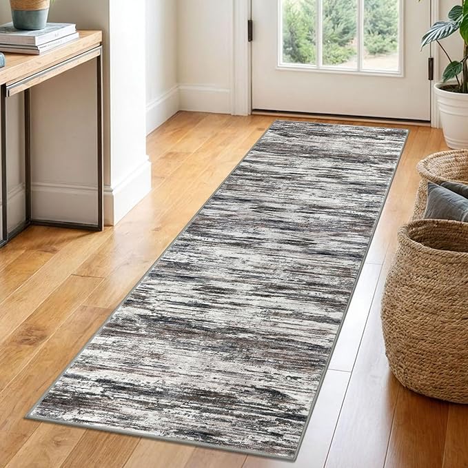 2x6 Modern Abstract Runner Rug for Hallways, Grey Brown Super Soft Hallway Decor Kitchen Rugs with Non-Slip, Non-Shedding Washable Runners for Entryway Bedroom Indoor