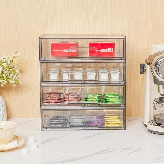 Vtopmart 12.1''W Clear Stackable Storage Drawers,6 Pack Acrylic Plastic Organizers Bins for Makeup Palettes, Cosmetics, and Beauty Supplies,Ideal for Vanity, Bathroom,Cabinet,Desk Organization