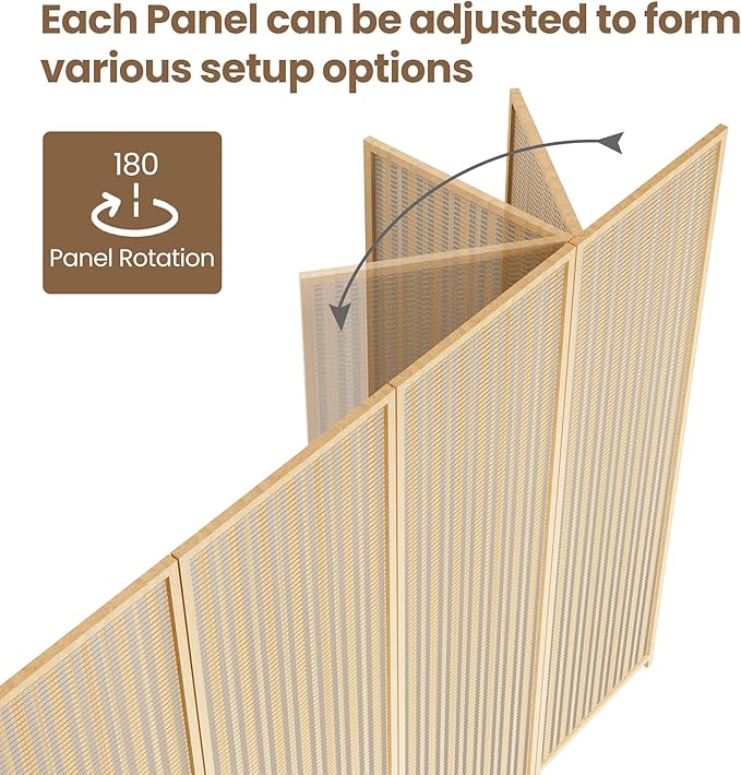 5 Panel Room Divider and Extra Wide Folding Privacy Screen, 79" W x 67" H, Bamboo Room Divider for Room Separation.