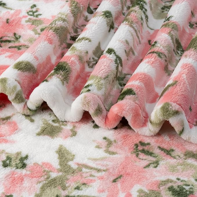 Berkshire Blanket-Classic Heavyweight Soft Printed VelvetLoft® Plush Blanket, Full/Queen Size Soft Fuzzy Warm Blanket for Couch Sofa Bed, Abstraction Pink Green, 90in x 90in