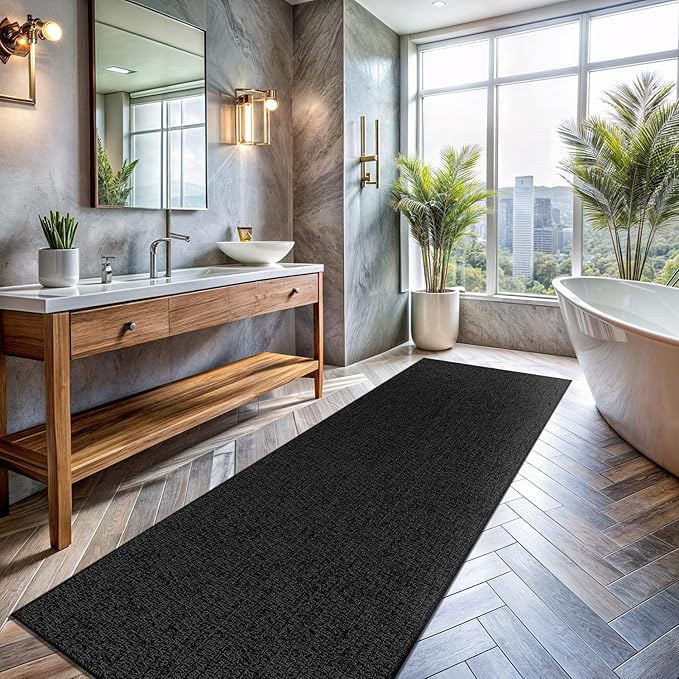 Easy Jute Runner Rug 2x7 Indoor Outdoor Natural Rugs Solid Fiber Rug Woven Area Rug Boho Easy Clean Inside Carpet for Living Room Bedroom Dining Room Hallway or Outdoor Patio Porch (2 X 7 Dark Grey)