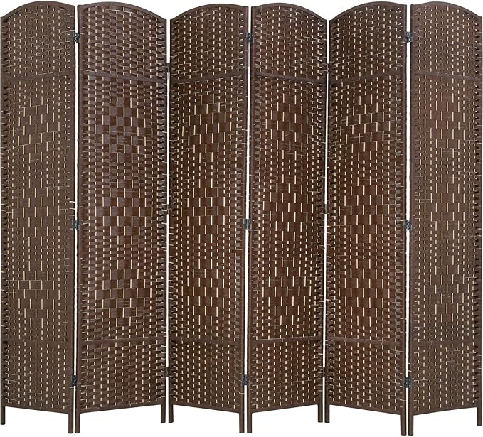 Room Divider 6 Panel Folding Privacy Divider 6 Ft Indoor Wall Divider Portable Partition Wood Screen, Brown
