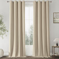 ChrisDowa 100% Blackout Natural Solid Solid Curtains 102 Inches Long 2 Panels for Bedroom Living Room,Farmhouse Room Darkening Thermal Insulated Soundproof Grommet Top Window Treatment Drapes,52x102