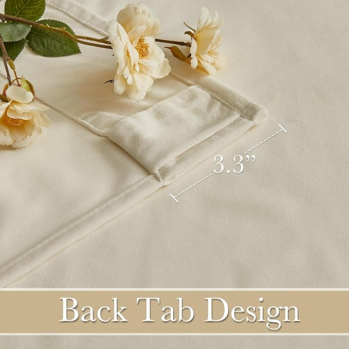 RYB Home Light Beige Velvet Curtains 96 inches Long - Super Soft Bedroom Window Curtains & Drapes Energy Efficiency Boho Decor for Living Room Bay Window, W62 x L96, 2 Panels