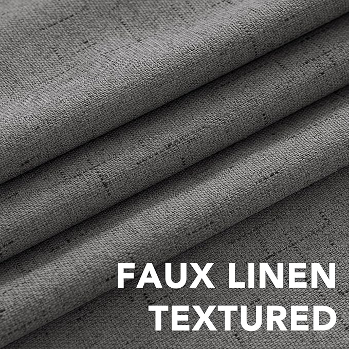 H.VERSAILTEX Linen Curtains 100% Blackout Curtains for Bedroom 102 inch Long Full Light Blocking Nature Linen Blended Window Curtains for Living Room Nickel Grommet (2 Panels, Grey)