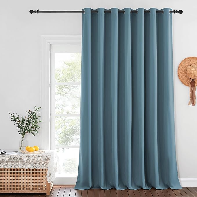 NICETOWN Privacy Room Divider Curtain Thermal Blackout Curtain for Patio Door, Living Room, Bedroom Partition and Shared Office Space, 1 Grommet Panel, Smoky Blue, 100 inch x 108 inch Long