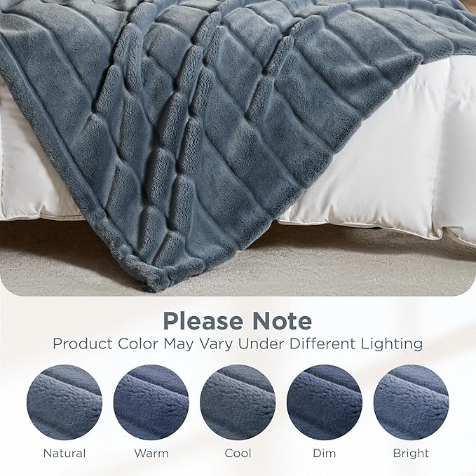 Sophia & William Throw Blanket for Couch Sofa(90x90 Inches) - Faux Fur Throw Soft Cozy, Gifts for Women, Blue