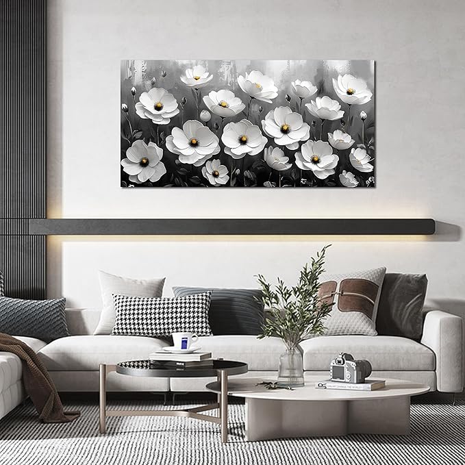 Prepeyssee Black and White Botanical Wall Art floral wall decor for Bedroom Living Room Office Modern Artwork Canvas Prints 24x48 Inch