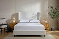 Upholstered Bed Frame with 54'' Nail Head Decorative Wing Back,Hand Buttoned Tufting Headboard Platform Bed Frame with Wooden Slats,No Box Spring Needed (Cream White, Queen)