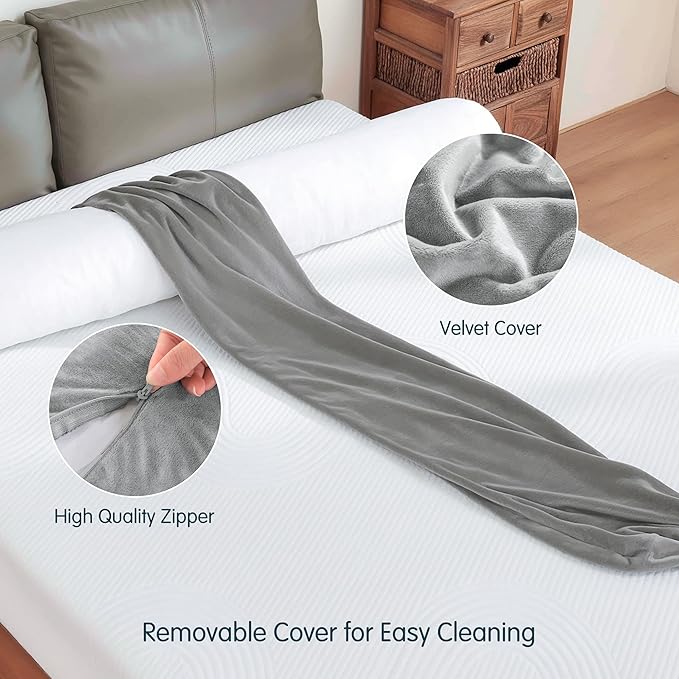 SyMax 7.8"x60" Body Pillow for Queen Bed, Bolster w/Removable Polyester Cover, Headboard Gap Filler Pillow, Light Grey