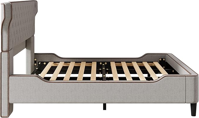 Christopher Knight Home Salus Linen Upholstered King Size Bed Frame with Headboard, Modern King Bed Frame and Headboard, Wooden Slats Support, Easy Assembly, No Box Spring Needed, Grey
