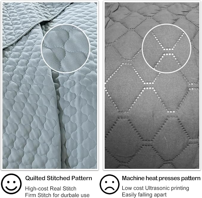 HORIMOTE HOME Quilt Twin Size Chambray Blue, Lightweight Quilt for Summer Ultra-Soft Microfiber Modern Style Quilted Clouds Pattern Bedspread Quit Set 2 Pieces (1 Quilt and 1 Pillow Sham)