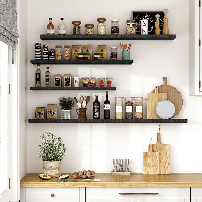 Vivelove 36 Inches Floating Shelves Wall Mounted, 10" Deep Wall Shelves for Bedroom, Bathroom, Living Room, Kitchen, Office, Home Decor, Modern Shelf, Set of 2, Black, 36x10.2x1.5