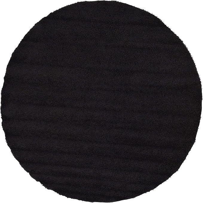 Unique Loom Solid Shag Collection Area Rug (7' 10" Round, Jet Black)