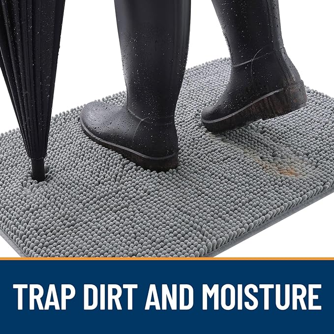OLANLY Dog Door Mat for Muddy Paws 70x35, Absorbs Moisture and Dirt, Absorbent Non-Slip Washable Doormat, Quick Dry Chenille Mud Mat for Dogs, Entry Indoor Entryway Carpet for Inside Floor, Grey