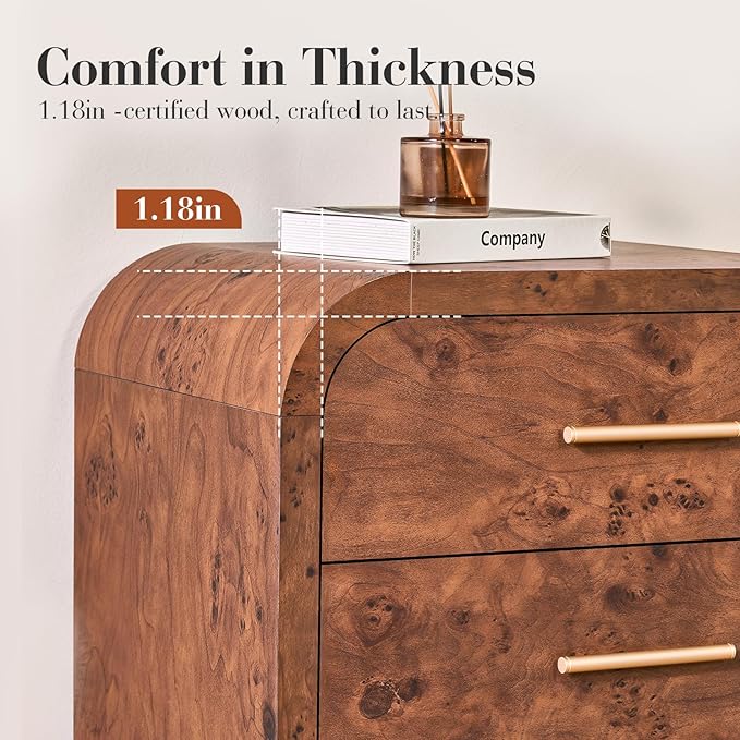 Farmhouse Nightstand Set of 2, 23.5" Curved Modern Night Stand with 3-Drawer, Bedside Table, End Table for Bedroom, Storage Cabinet for Living Room Home Office Entryway, Dark Burl