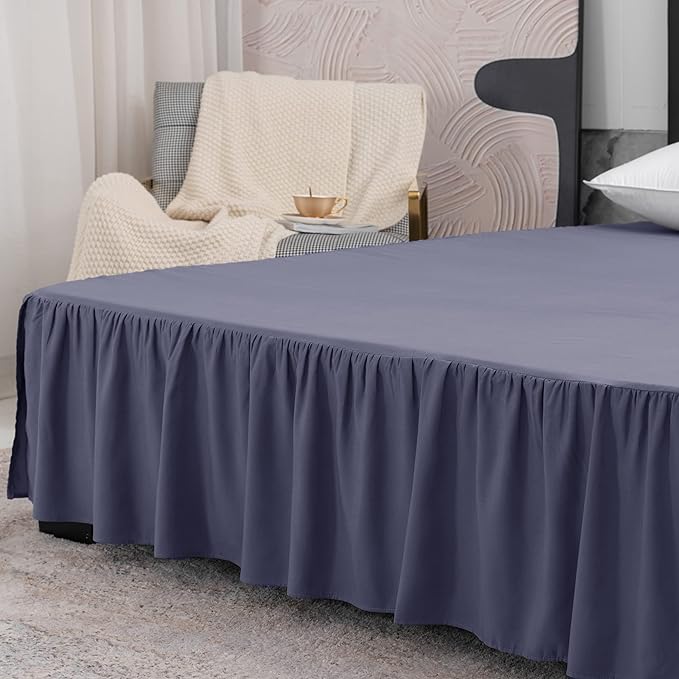 Navy Blue Bed Skirt Full Size Ruffled Bed Skirt with Split Corners, Full Bed Skirt 18 Inch Drop, Full Size Bed Skirt Black for Ruffled Bed Skirt with Split Corners, Bed Skirt Full Size