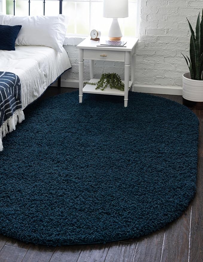 Unique Loom Solid Shag Collection Area Rug (3' 3" x 5' 3" Oval, Sapphire Blue/ Navy Blue)