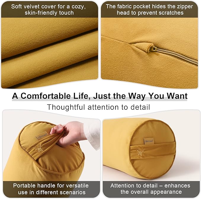 Bolster Pillow for Bed – Long Round Body Pillow for Adults, Cuddle Pillow for Sleeping, Full-Length Support,39.37 x 7.87 Inches,Honey Yellow