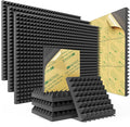 Sonicism Acoustic Panels Self-Adhesive Pyramid 48 Pack|12" X 12" X 2" Sound Proof Foam Panels for Walls 35kg/m³High Density Fast Expand Soundproof Wall Panels,Sound Absorption and Decoration,Black