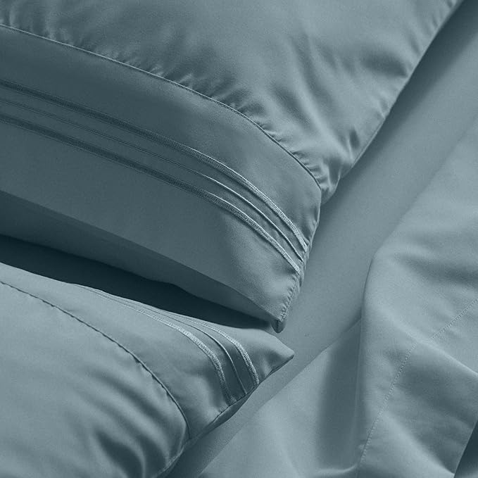 Mellanni King Sheet Set - 6-Piece Iconic Collection Bedding, (Including 4 Pillowcases), 21-Inch Extra Deep Pocket, Easy Care, Ultra Soft, Cooling Sheets, Brushed Microfiber - Spa Blue
