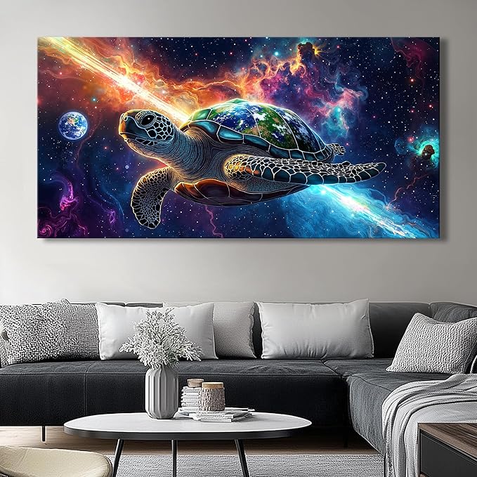Canvas Wall Art - Modern Turtle cosmic landscape Paintings for Living Room, Bedroom Wall Decor, Framed Wall Art for Home or Office Decoration, Large Wall Art 20"x40"(50CMx100CM)