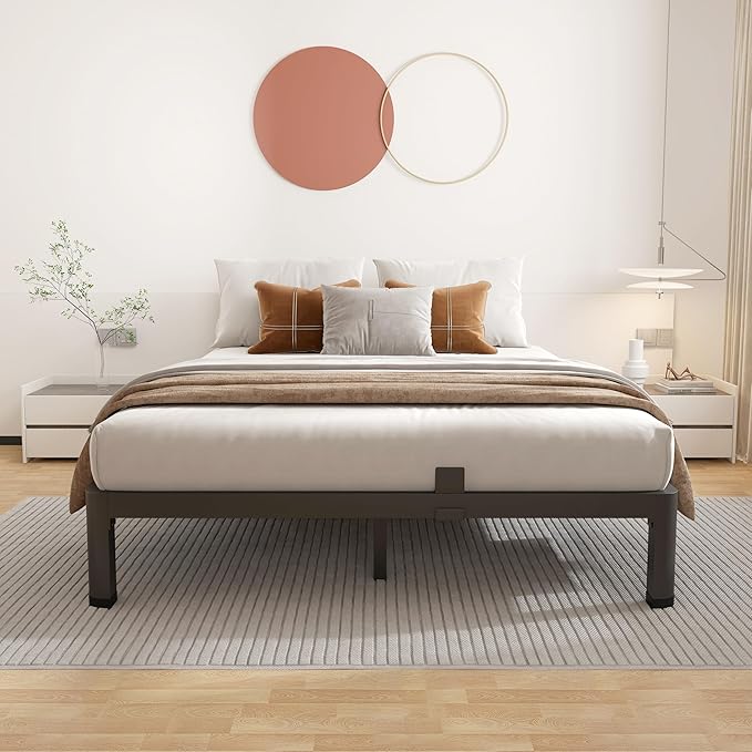 ROIL 10 Inch Full Size Bed Frame with Rounded Corner Low Profile Metal Platform 3500LBS Heavy Duty Steel Slats No Box Spring Needed Noise-Free Easy Assembly