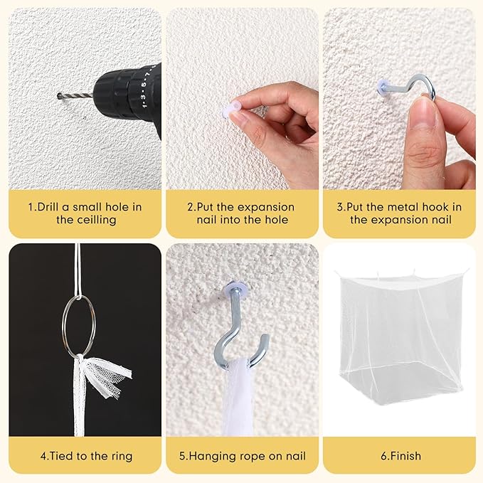4 Corners Mosquito Net for Mosquiteros para Camas Bed Canopies Netting Bed Drapes Rectangular Mosquito Mesh for Camping Home Outdoor Travel(White A,L79 X W47 X H59 Inch,No-Opening)