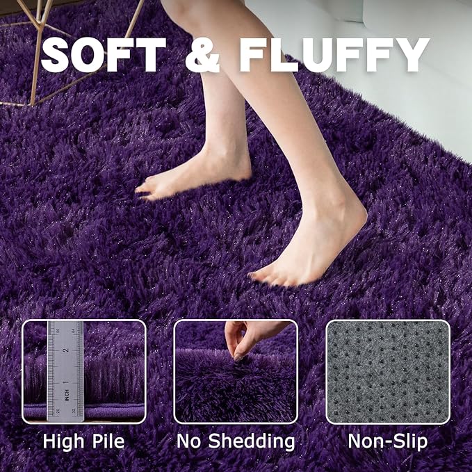 Round Purple Rug for Bedroom, 7 ft Circle Area Rugs for Living Room, Soft Large Fluffy Shag Carpet for Teen Girls Boys Nursery Room Dorm Home Decor Aesthetic