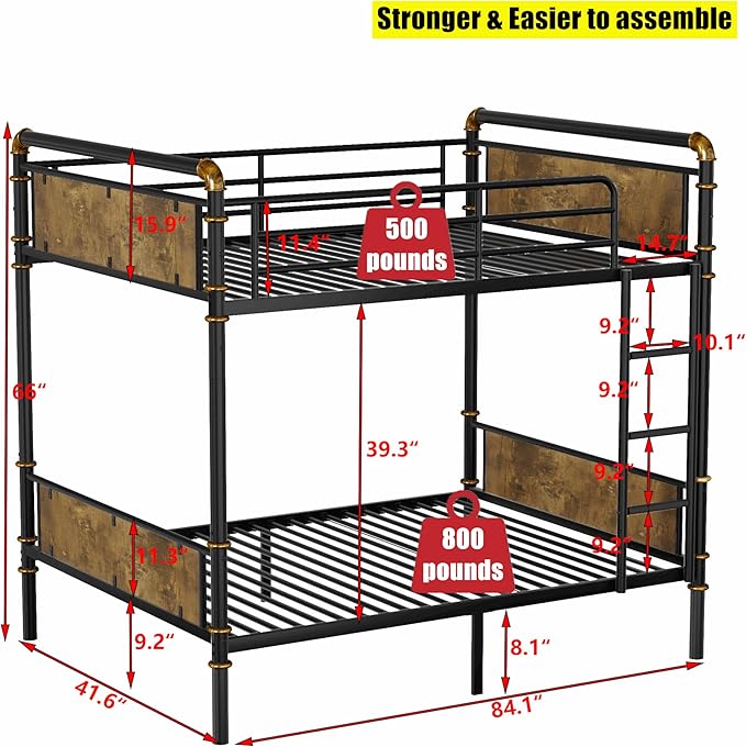 SIGONE Stronger & Safer Heavy Duty Twin XL Over Twin XL Size Bunk Bed for Adults Teens, Thickened More Stable Metal Bunkbed Frame (Greater Weight Capacity)