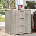 LEYAOYAO 23" Wide Fluted Night Stand with Charging Station, 3 Drawers Large End Table with Storage, LightGrey Nightstand Wood Bedside Tables, Farmhouse Cabinet Dresser for Bedroom, Closet