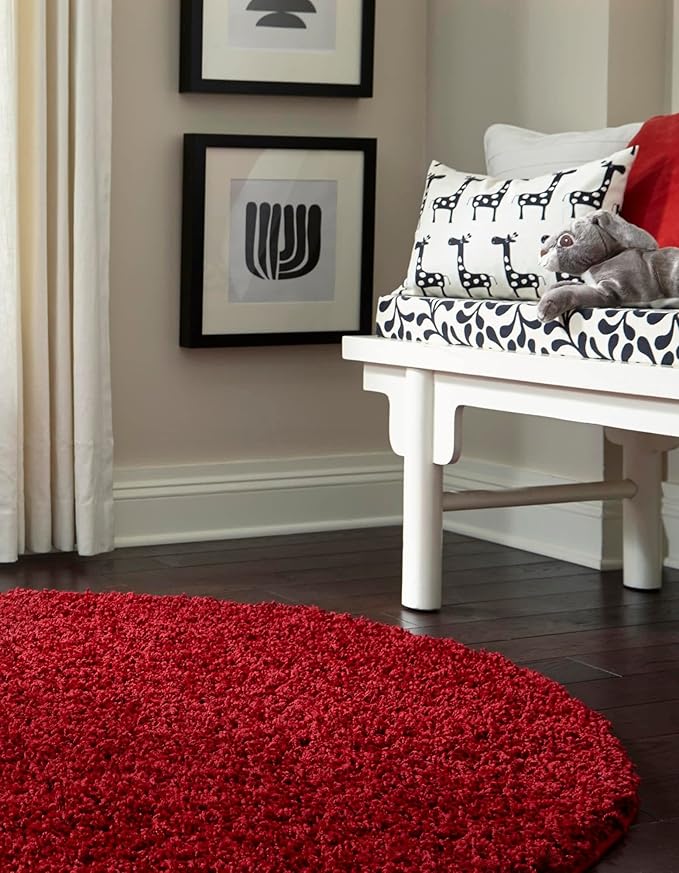 Unique Loom Solid Shag Collection Area Rug (8' Round, Cherry Red)