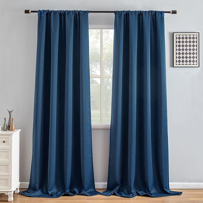 Blackout Curtains 96 Inch Length 2 Panels Set, Black Out Curtains for Bedroom 96 Inch Long, Rod Pocket Energy Saving Room Darkening Drapes for Living Room Window Navy Blue(W52 x L96)